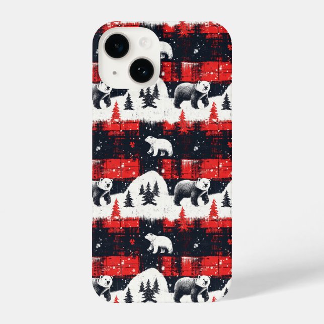 Red Buffalo Plaid Polar Bear iPhone Hülle (Rückseite)