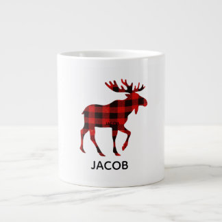 Red Buffalo Plaid Reindeer Christmas Monogram  Jumbo-Tasse
