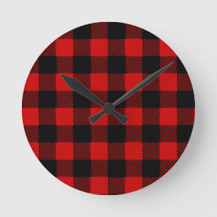Red Buffalo Plaid Wall Clock Runde Wanduhr