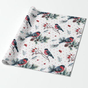 Red Bull finch & Christmas Foliage Muster Geschenkpapier