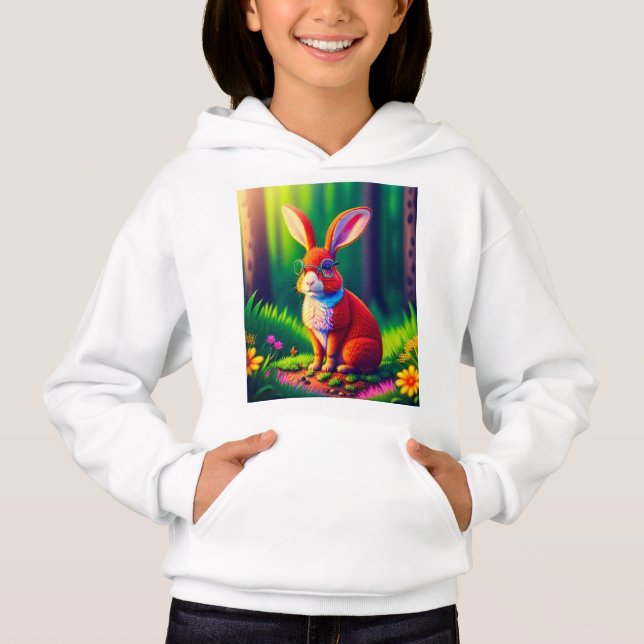 Red Bunny Sitzen auf Gras Hoodie (Vorderseite)