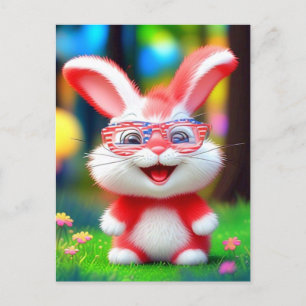 Red Bunny Wearing American Glasses-442244 Postkarte
