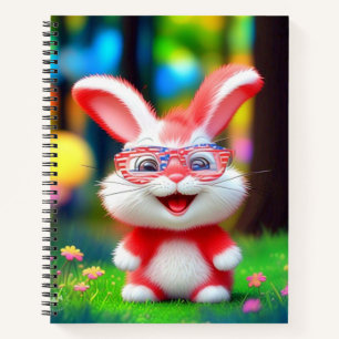 Red Bunny Wearing American Glasses-44244 Notizbuch