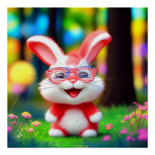 Red Bunny Wearing American Glasses-44244 Poster