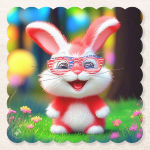 Red Bunny Wearing American Glasses-44244 Untersetzer