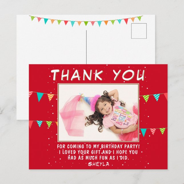 Red Bunting Flag Birthday Foto Vielen Dank Postkarte (Vorne/Hinten)