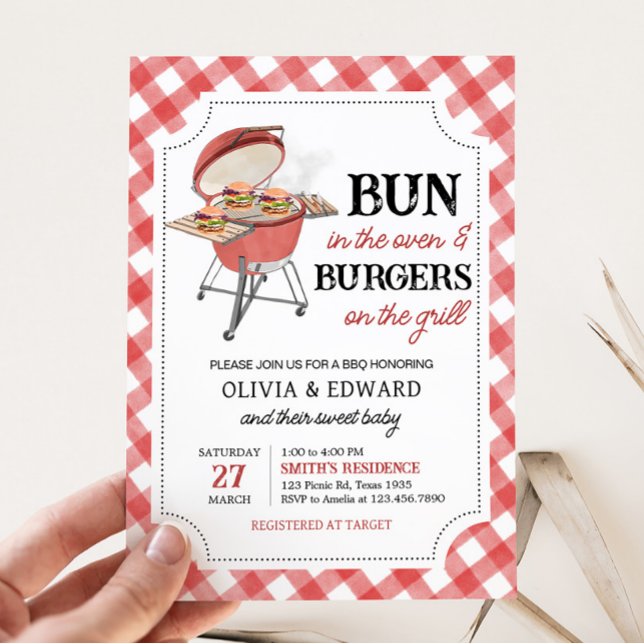 Red Burger GRILLEN Baby Shower Einladung (Backyard BBQ Baby Shower Invitation)