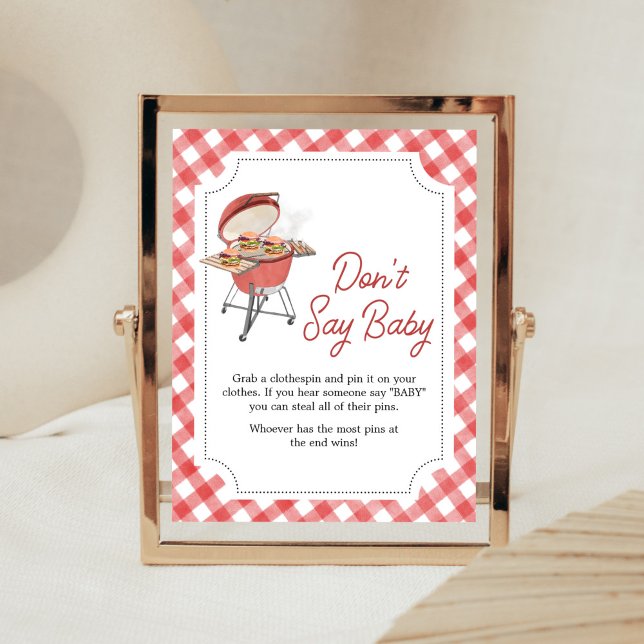 Red Burger GRILLEN Baby Shower Say Baby nicht Poster (Backyard BBQ Baby Shower Don't Say Baby Sign)