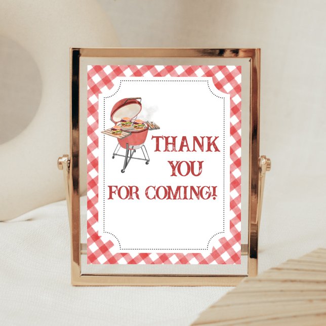 Red Burger GRILLEN Baby Shower Vielen Dank für Ihr Poster (Backyard BBQ Baby Shower Thank You for Coming Sign)