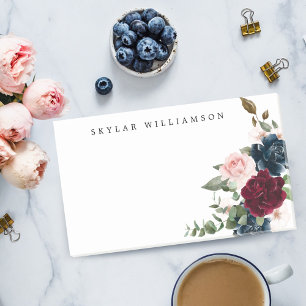 Red Burgund & Blue Elegante Blume Post-it Klebezettel