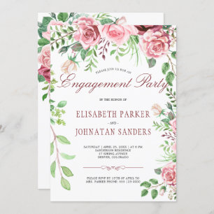 Red Burgund und Blush Pink Roses Engagement Party Einladung