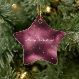 Red Burgundi Gold Glitzer Snowflakes Keramik Ornament