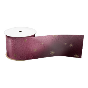 Red Burgundi Gold Glitzer Snowflakes Satinband