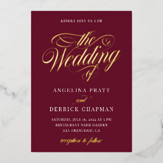 Red Burgundy All in One Elegante Calligrafy Gold Folieneinladung