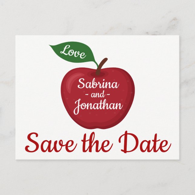 Red Burgundy Apple Save the Date Wedding Engagemen Ankündigungspostkarte (Vorderseite)