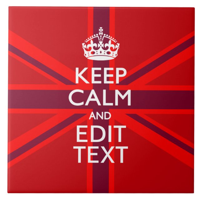 Red Burgundy Behalte Ihre Text Union Jack Flag ber Fliese (Vorderseite)