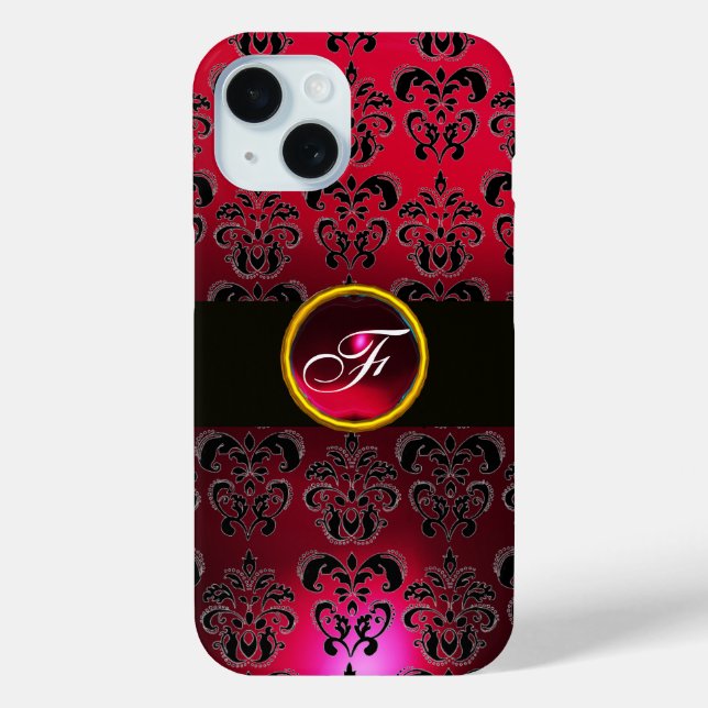 RED BURGUNDY BLACK DAMASK GEM STONE MONOGRAMM Case-Mate iPhone HÜLLE (Rückseite)