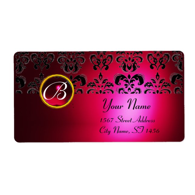 RED BURGUNDY BLACK DAMASK MONOGRAM, RUBY (Vorne)