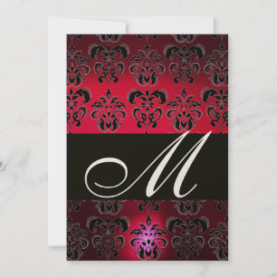 RED BURGUNDY BLACK DAMASK MONOGRAM Ruby Gold Einladung