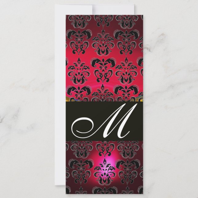 RED BURGUNDY BLACK DAMASK MONOGRAM ruine weiß Einladung (Vorderseite)