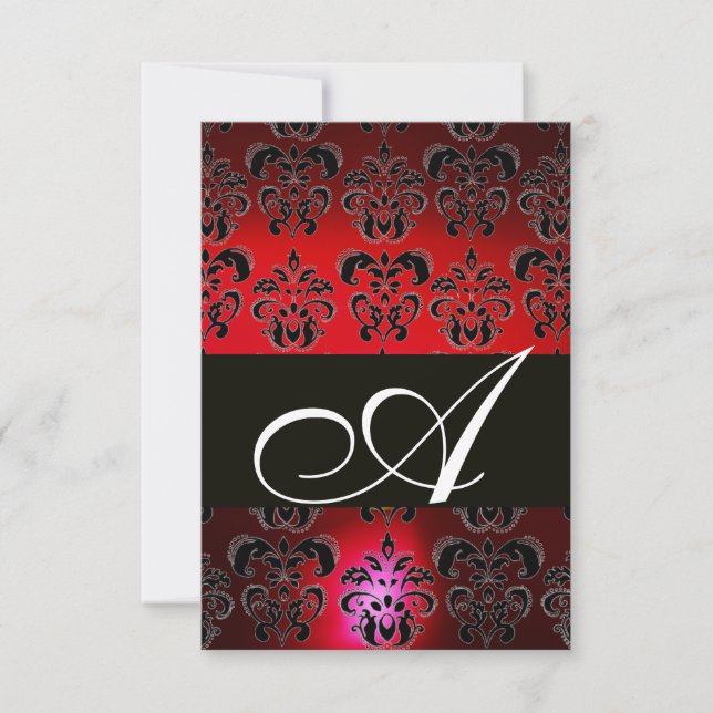 RED BURGUNDY BLACK DAMASK MONOGRAM UAWG ruby white RSVP Karte (Vorderseite)