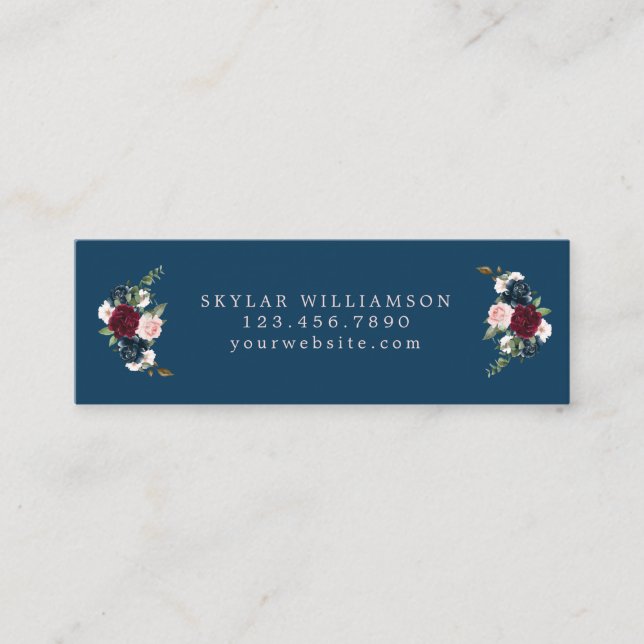 Red Burgundy & Blue Elegante Blume Mini Visitenkarte (Vorderseite)