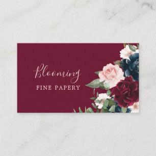 Red Burgundy & Blue Elegante Blume Visitenkarte
