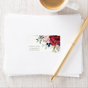 Red Burgundy Blush Blue Floral Bunch-Adresse Adressaufkleber