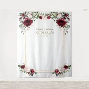 Red Burgundy Blush Floral Wedding Foto Prop Wandteppich