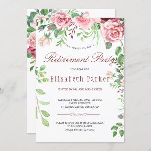 Red Burgundy Blush Pink Roses Rentirement Party Einladung