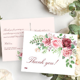 Red Burgundy Blush Pink Roses Wedding Postkarte