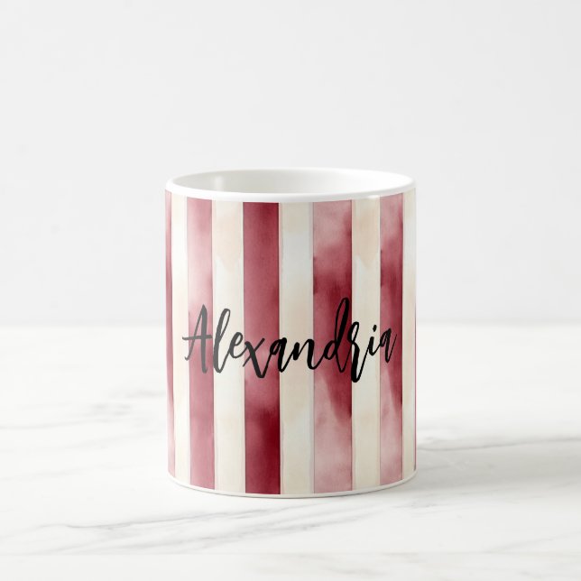 Red Burgundy Cream Stripes Christmas Kaffeetasse (Mittel)