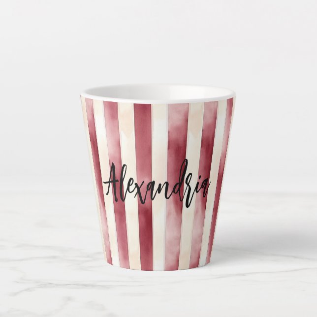 Red Burgundy Cream Stripes Christmas Milchtasse (Vorderseite)