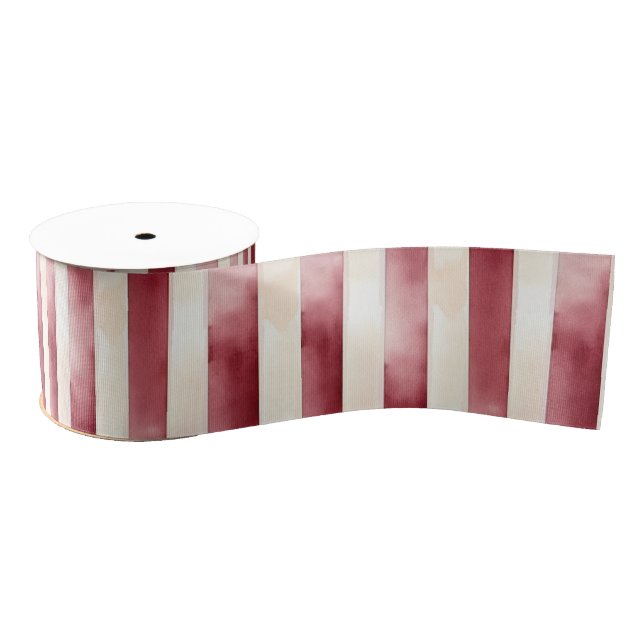 Red Burgundy Cream Stripes Christmas Ripsband (Spule)