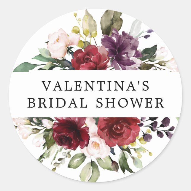 Red Burgundy Floral Brautparty Umschlag Aufkleber (Vorderseite)