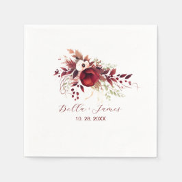 Red Burgundy Floral Wedding Serviette
