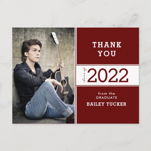 Red Burgundy Foto Abschluss für das Klassenjahr Vi Postkarte (Vorderseite)