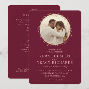  Red Burgundy Gold All in one Foto UAwg Wedding Einladung