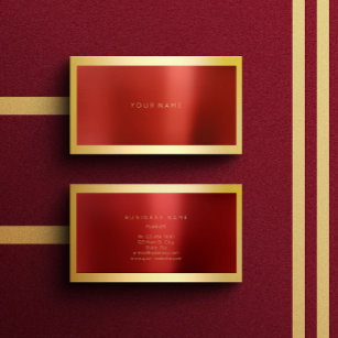Red Burgundy Gold Gerahmt Metallic Minimal Lux Visitenkarte