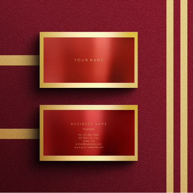 Red Burgundy Gold Gerahmt Metallic Minimal Lux Visitenkarte (Red Burgundy Gold Framed Metallic Minimal Lux Business Card)