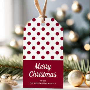 Red Burgundy Polka Dots Frohe Weihnachten Geschenkanhänger