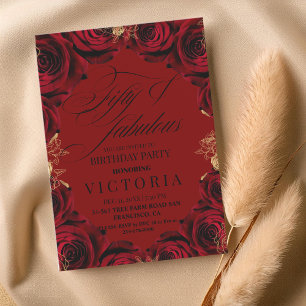 Red Burgundy Rose 50. & fabelhafte Geburtstagspart Einladung