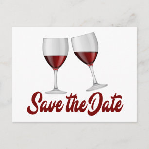 Red Burgundy Save the Date Weingläser Hochzeit Ankündigungspostkarte