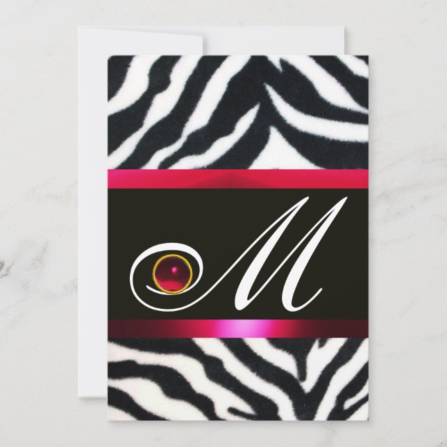 RED BURGUNDY SCHWARZ-WEISS ZEBRA FUR MONOGRAM EINLADUNG (Vorderseite)