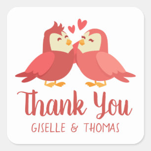 Red Burgundy Vielen Dank Cartoon Lovebirds Wedding Quadratischer Aufkleber