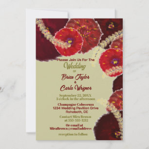 Red & Burgundy Watercolor Boho Wheat Wedding Einladung