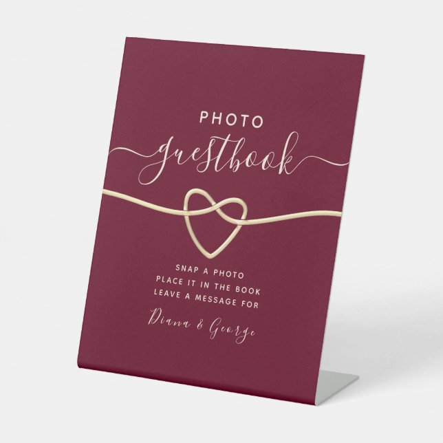 Red Burgundy Wedding Foto Guestbook Sockelschild (Vorderseite)