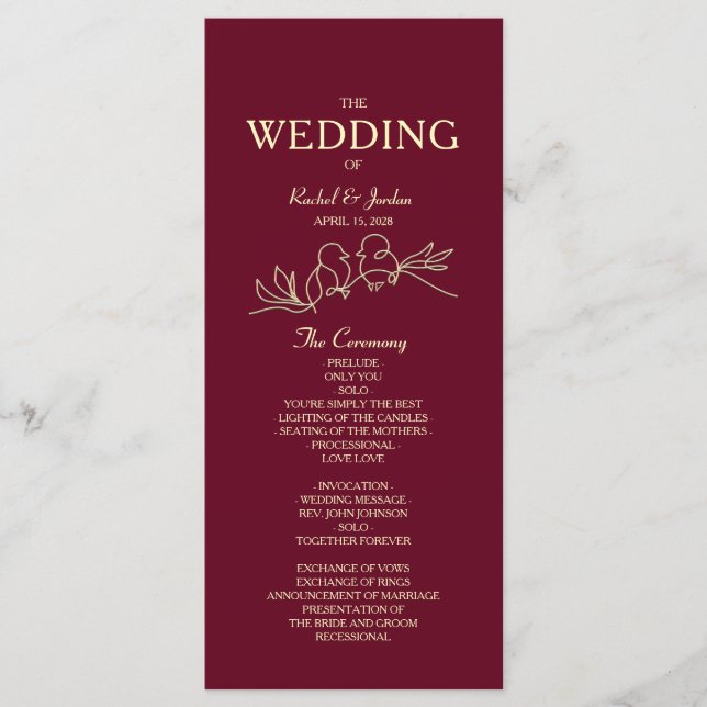 Red Burgundy Wedding Programm (Vorderseite)
