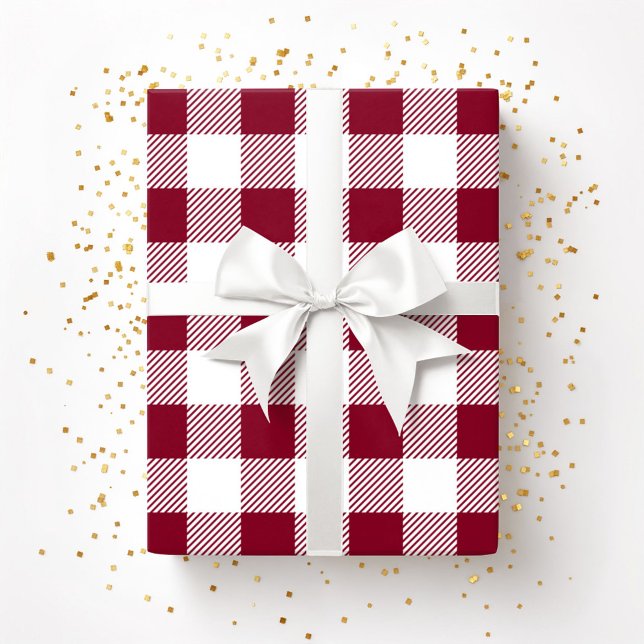 Red Burgundy White Kariert Pattern Geschenkpapier (Red Burgundy White Plaid Pattern Wrapping Paper)