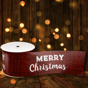 Red Burlap Fabric Labels Rustic Frohe Weihnachten Satinband